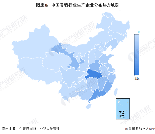 图表8：中国黄酒行业生产企业分布热力地图