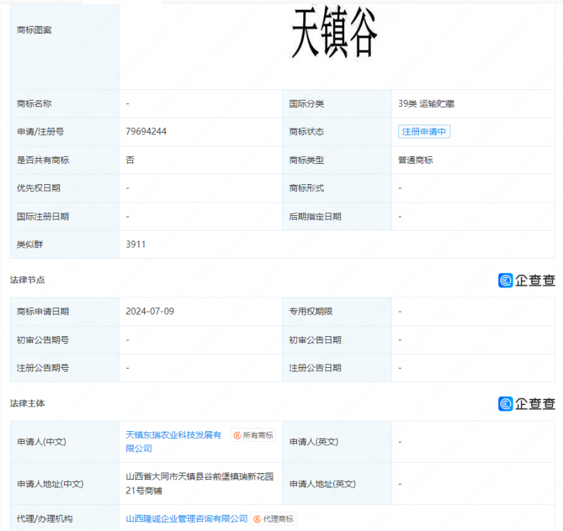 天镇东瑞农业科技发展有限公司新增商标